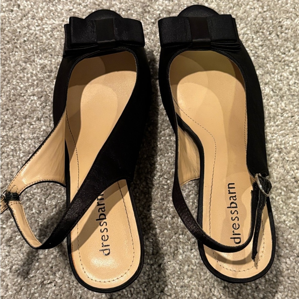 Dressbarn Satin Black Slingback Heels with Bow